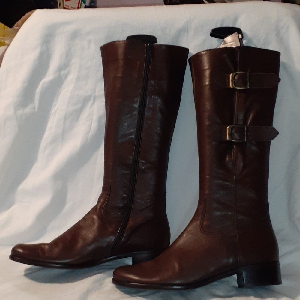 Gabor Astoria Knee High Leather Buckle Boots Brown